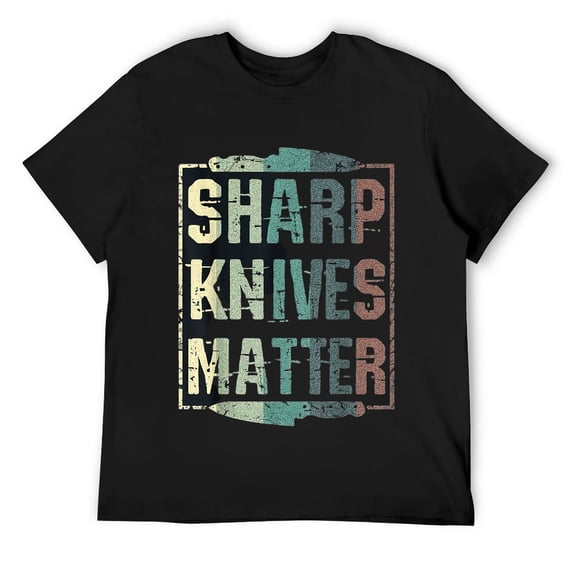Mens Vintage Sharp Knives Matter Chef Knife Culinary Christmas T-Shirt Black