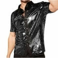 thumbnail image 1 of Mens Vintage Shirts Shiny Sequins Lapel Button Up Short Sleeve Party Shirt Trendy Party Nightclub Prom Costume, 1 of 4