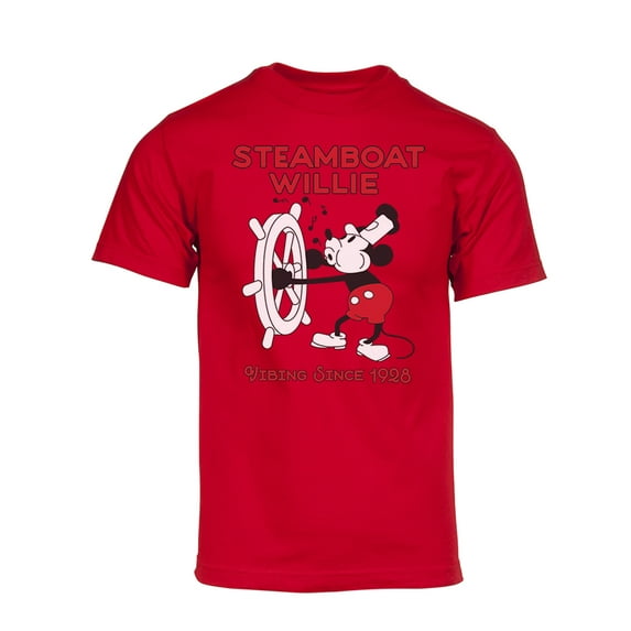 Mens Vintage Steamboat Willie T-Shirt - Classic Vibing Cartoon Shirt, Red Small