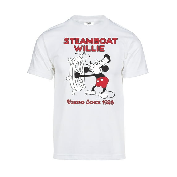 Mens Vintage Steamboat Willie T-Shirt - Classic Vibing Cartoon Shirt, White 2XL