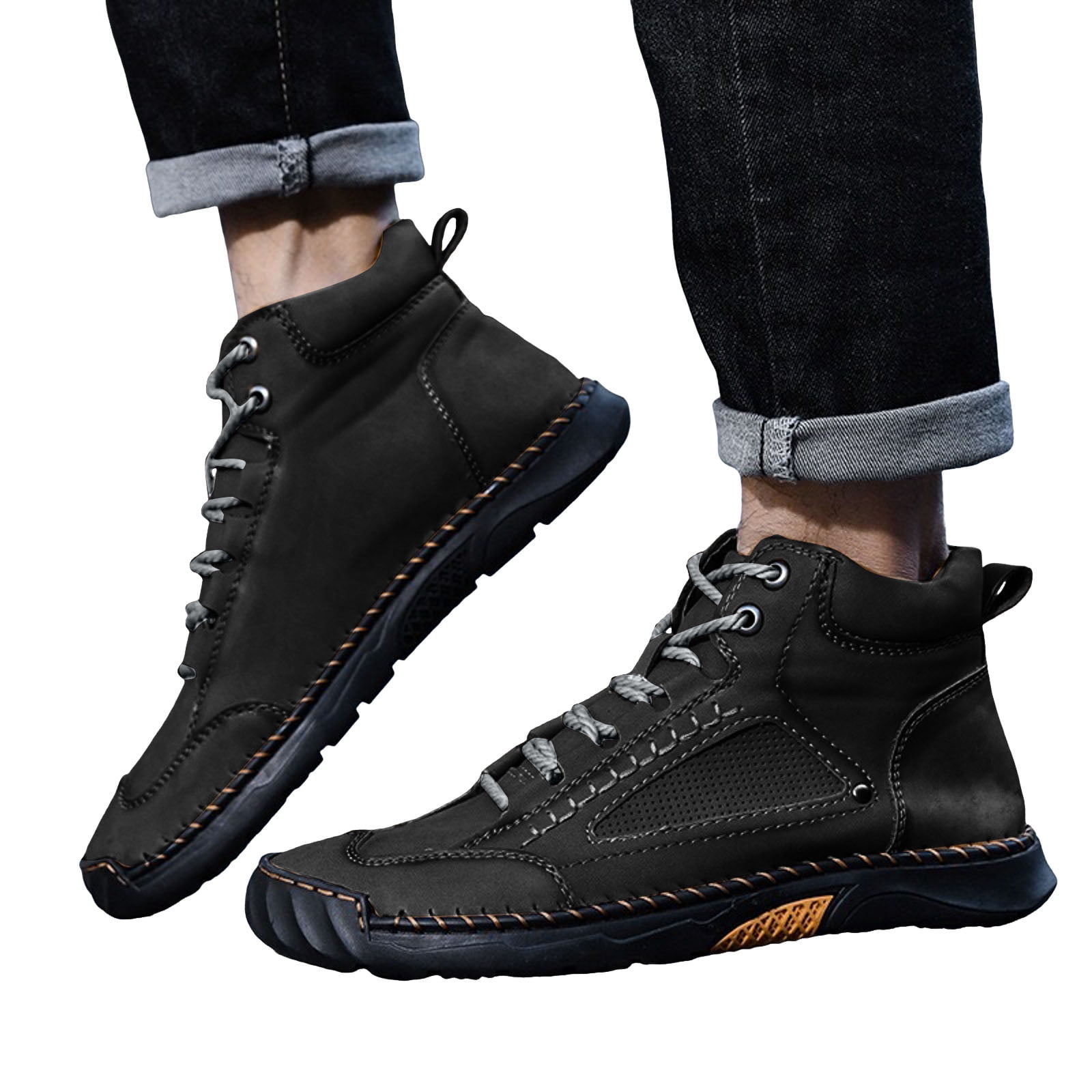 Mens Vintage Stitching Combat Walking Boots Wide Width 