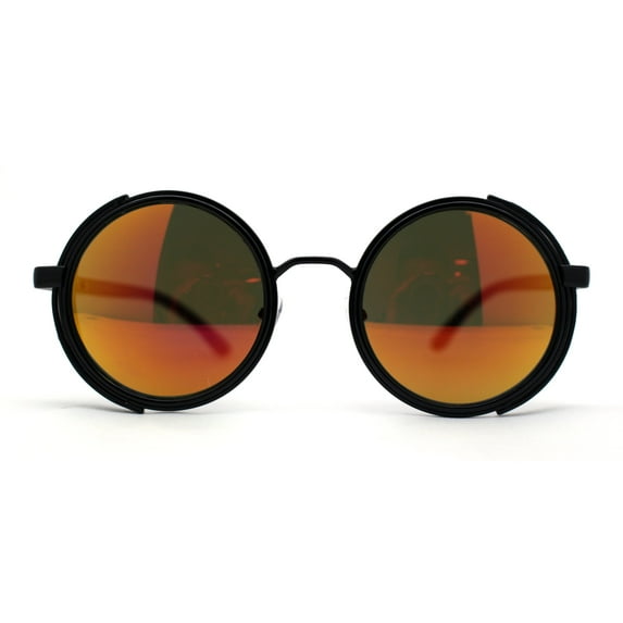 Mens Vintage Style Biker Side Wind Breaker Round Circle Lens Sunglasses Black Orange Mirror