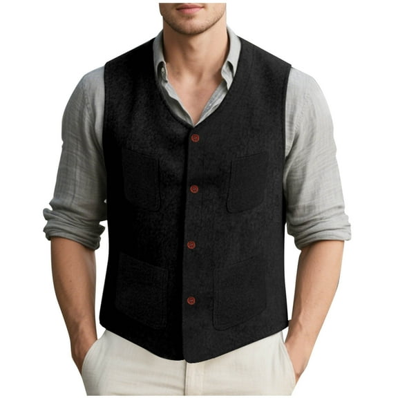Mens Vintage Suit Vest Single-Breasted V Neck Casual Wool Regular Fit Dress Waistcoat for Wedding Groomsmen