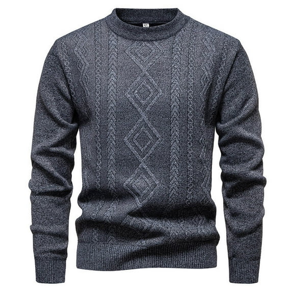 Mens Vintage Sweaters Warm Long Sleeve Pullover Crew Neck Sweater Strench Tops for Fall and Winter Gray-1 2XL