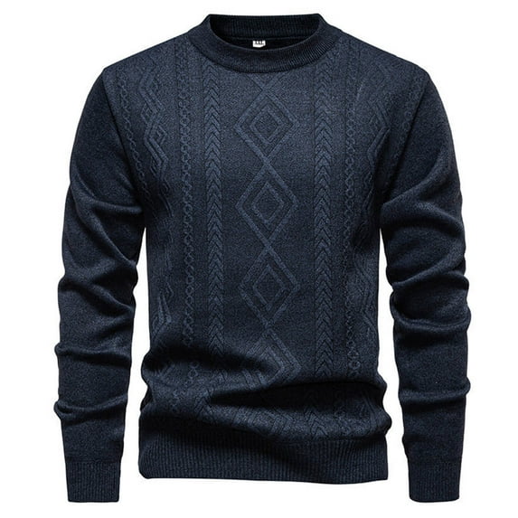 Mens Vintage Sweaters Warm Long Sleeve Pullover Crew Neck Sweater Strench Tops for Fall and Winter Navy-1 2XL