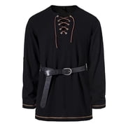 Mens Vintage T-Shirts Medieval Pirate Style Shirt Renaissance Long Sleeve Lace Up Halloween Tops No Belt L, Black