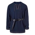 thumbnail image 1 of Mens Vintage T-Shirts Medieval Pirate Style Shirt Renaissance Long Sleeve Lace Up Halloween Tops (No Belt) (XL, Navy), 1 of 6