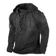 thumbnail image 1 of Mens Vintage Tactical Outdoor Hoodies Shirts Retro Distressed Hiking Sport Long Sleeve Hooded Sweatshirt Solid Color, 1 of 2