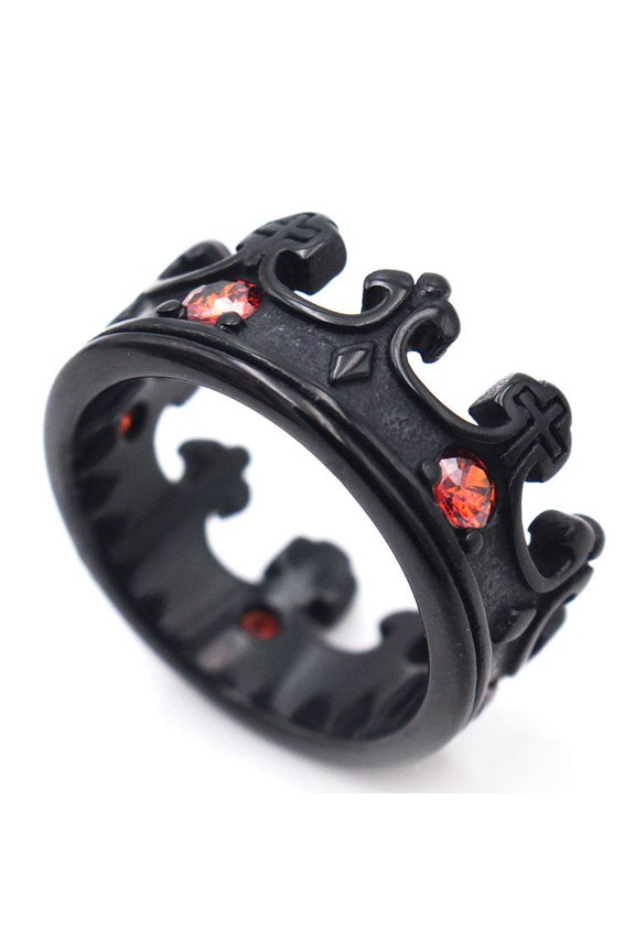 Mens Vintage Titanium Steel Ring 10mm Wide Band Crown Red Diamond Detail Durable Fashion Jewelry Gift Worth It