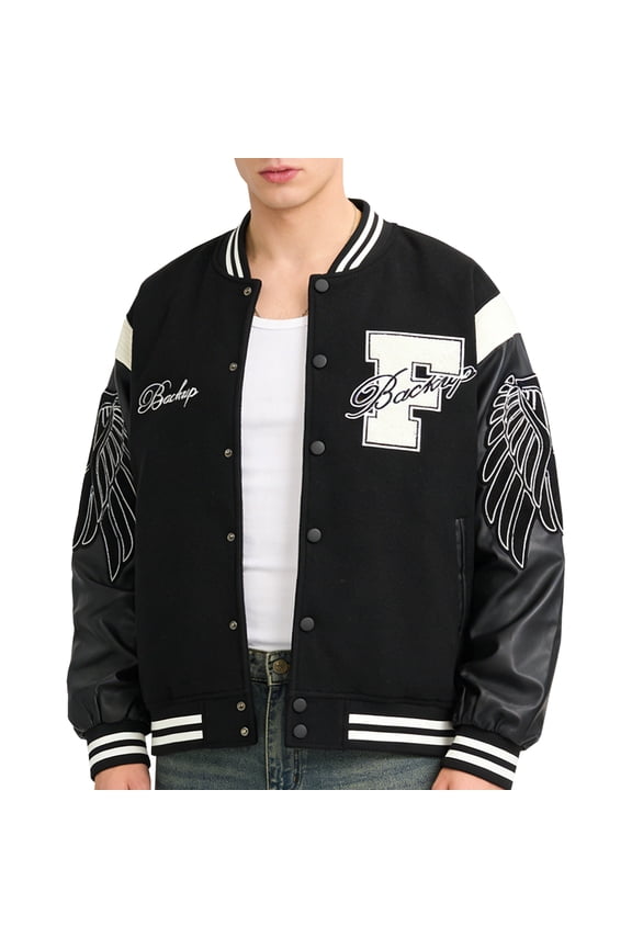 Mens Vintage Varsity Jacket Bomber Letterman Coat Baseball Streetwear with PU Sleeves