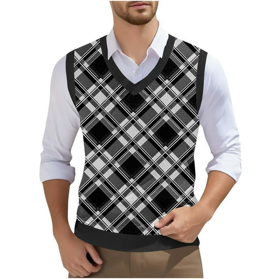 Mens Vintage Vest V-Neck Sleeveless Knitted Pullover Top Casual Sports Casual Business Vests