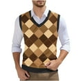thumbnail image 1 of Mens Vintage Vest V-Neck Sleeveless Knitted Pullover Top Casual Sports Casual Business Vests, 1 of 5