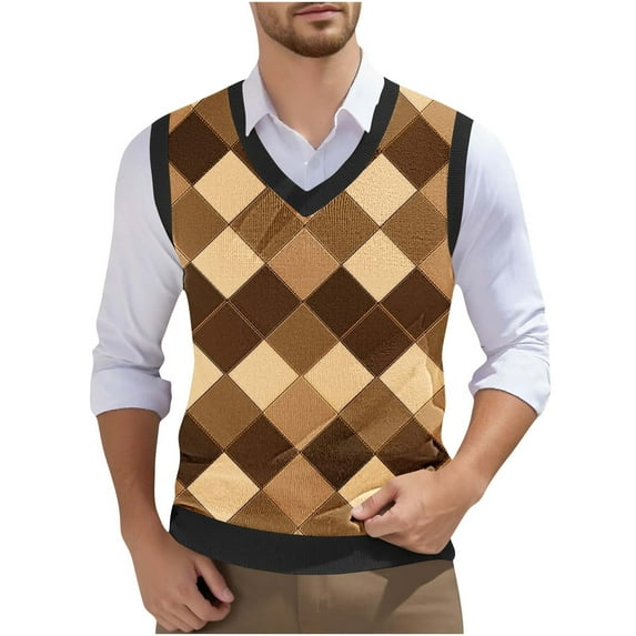 Mens Vintage Vest V-Neck Sleeveless Knitted Pullover Top Casual Sports Casual Business Vests