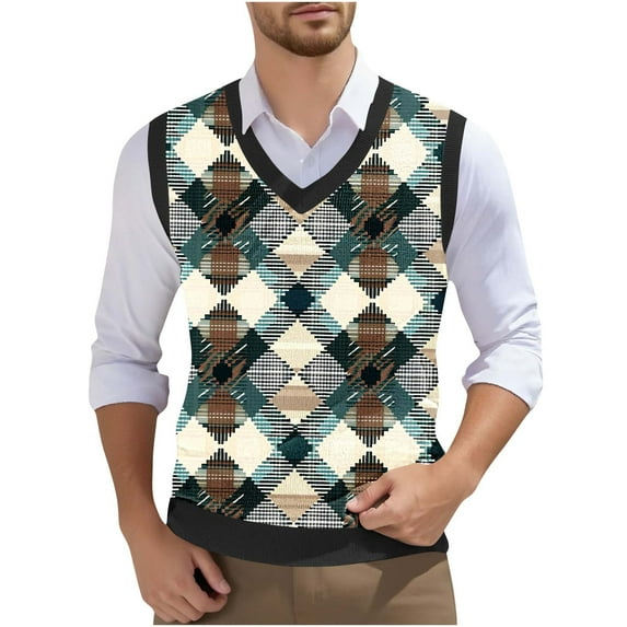 Mens Vintage Vest V-Neck Sleeveless Knitted Pullover Top Casual Sports Casual Business Vests