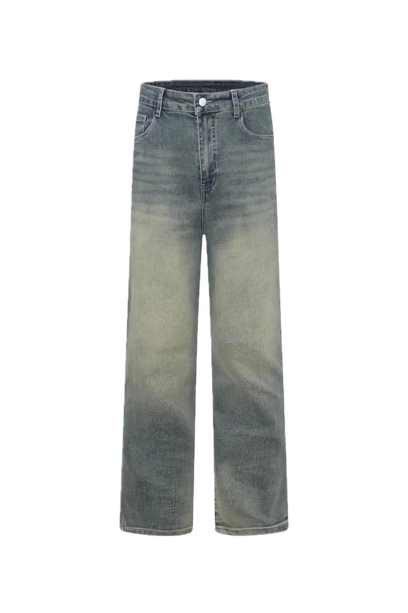 Mens Vintage Wash Wide Leg High Rise Jeans Casual Everyday Wear Relaxed Fit Durable Construction For Everyday Style
