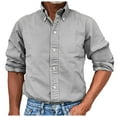 thumbnail image 1 of Mens Vintage Washed Long Sleeve Button Down Shirts Classic Lapel Solid Business Shirt Grey XL, 1 of 8