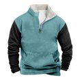 thumbnail image 1 of Mens Vintage Western Sweatshirt 1/4 Zip Mock Neck Pullover Color Block Warm Fleece Lined Sweatshirts with Pocket Light Blue M, 1 of 4