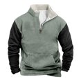 thumbnail image 1 of Mens Vintage Western Sweatshirt 1/4 Zip Mock Neck Pullover Color Block Warm Fleece Lined Sweatshirts with Pocket Mint Green 3XL, 1 of 4