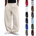 thumbnail image 1 of Mens Vintage Wide Leg Sweatpants Elastic Drawstring Waist Loose Fit Pocketed Casual Daily Trousers, 1 of 7