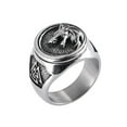 thumbnail image 1 of Mens Vintage Wolf Totem Ring Titanium Steel Wide Band Animal Head Fashion Jewelry Durable Statement Ring Style, 1 of 5