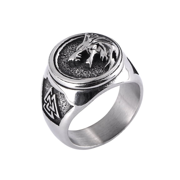 Mens Vintage Wolf Totem Ring Titanium Steel Wide Band Animal Head Fashion Jewelry Durable Statement Ring Style