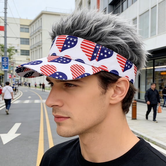 Mens Visor Cap Wig Adjustable Baseball Cap Golf Hats with Fake Hair