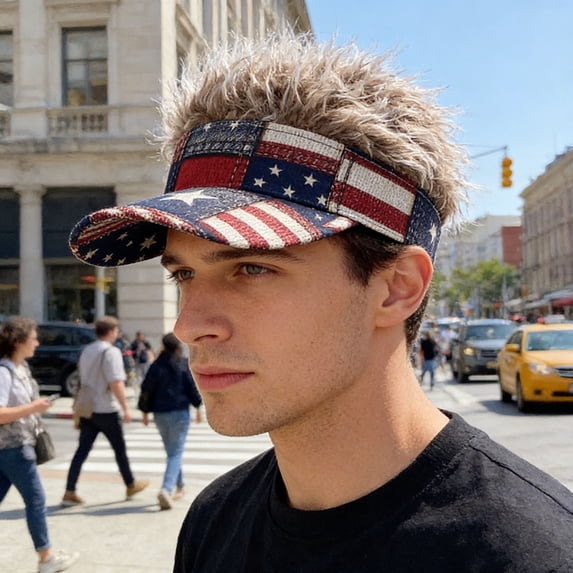 Mens Visor Cap Wig Adjustable Baseball Cap Golf Hats with Fake Hair