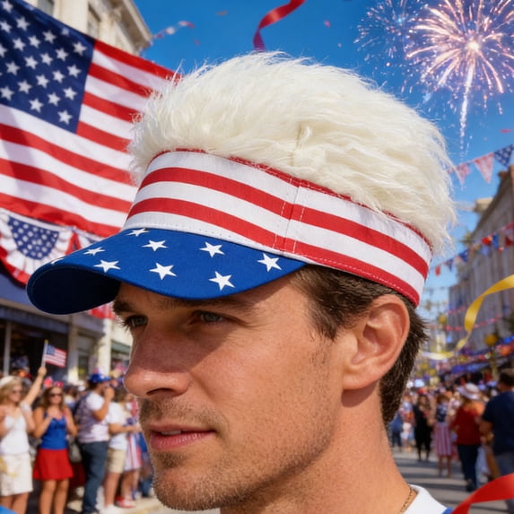 Mens Visor with Hair Fake Hat with Hair for Men Funny Golf Hats Wig Hat Spiked Adjustable Baseball Cap Exquisite Independence Day Star-striped Flag Baseball Cap Event Decoration
