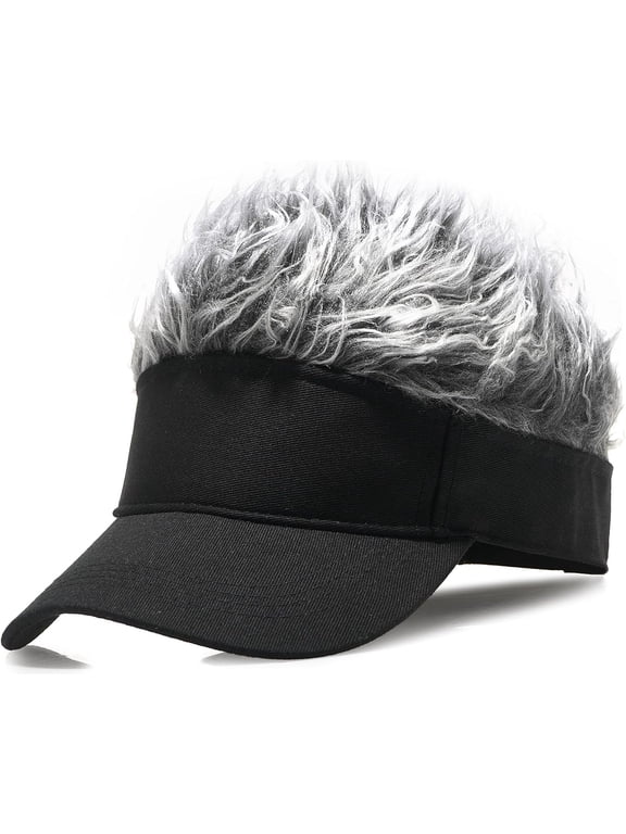 Mens Visor Hat Wig Peaked Baseball Golf Cap with Fake Hair