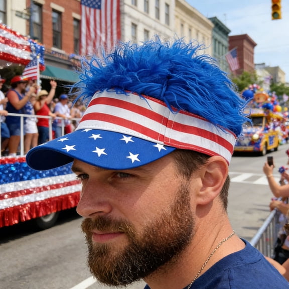 Mens Visor Hats with Spiked Wig Novelty Adjustable Baseball Golf Cap with Fake Hair,Funny Independence Day Star-striped Flag Baseball Cap Event Decoration