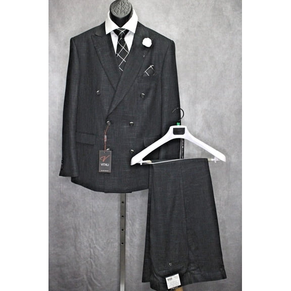 Mens Vitali Modern Fit Double Breasted Charcoal Textured Formal Suit