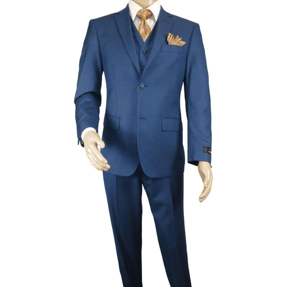 Mens Vitali Three Piece Suit Vested Sharkskin Sheen M3090 Royal blue Regular fit