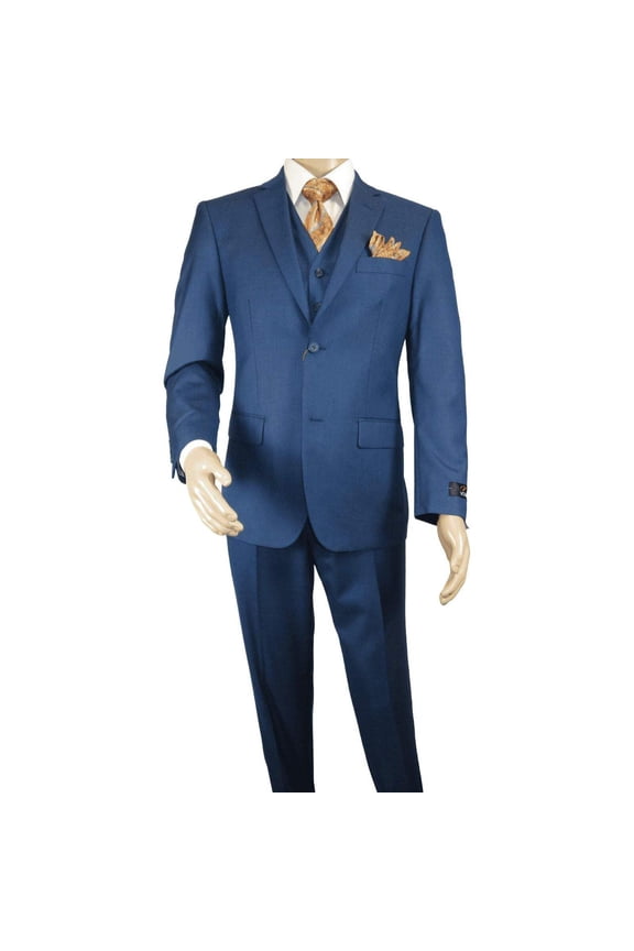 Mens Vitali Three Piece Suit Vested Sharkskin Sheen M3090 Royal blue Regular fit