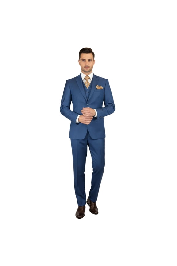 Mens Vitali Three Piece Suit Vested Sharkskin Sheen M3090 Royal blue Regular fit