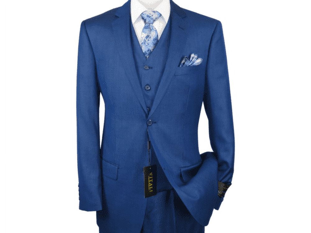 Vitali Brand Suits - Men's Dark Navy 3 Pieces Modern Sheen Sharkskin Design Suit