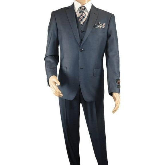 Mens Vitali Three Piece Suit Vested Sheen Sharkskin Business M3090 Navy blue
