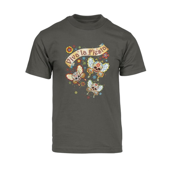 Mens Viva La Fiesta Sugar Skull Short-Sleeve T-Shirt - Dark Grey - Large