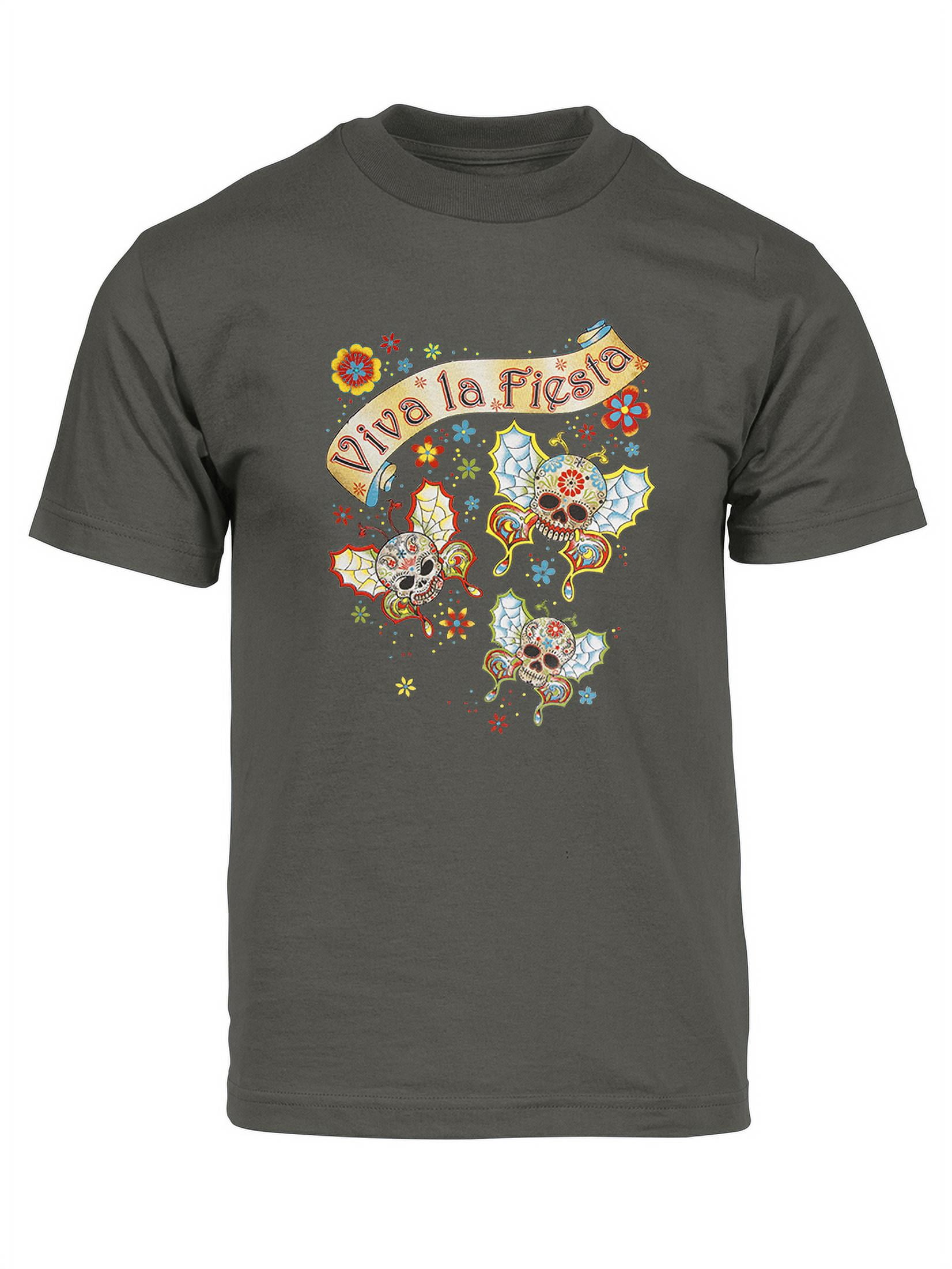 Viva Shell Merch Mens Viva La Fiesta Sugar Skull Short-Sleeve T-Shirt - Dark Grey ...