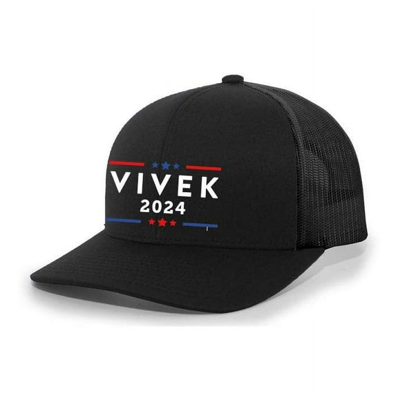 Mens Vivek Hat Vivek Ramaswamy for President 2024 Stars Mesh Back Trucker Hat Baseball Cap-Black/Black