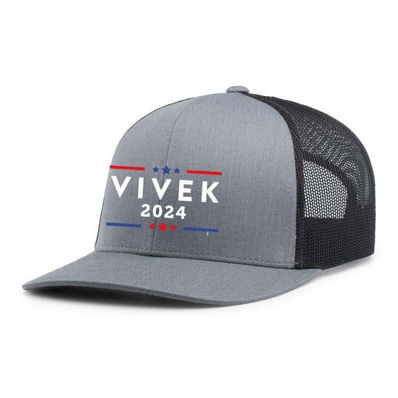 Mens Vivek Hat Vivek Ramaswamy for President 2024 Stars Mesh Back Trucker Hat Baseball Cap-Heather Grey/Black