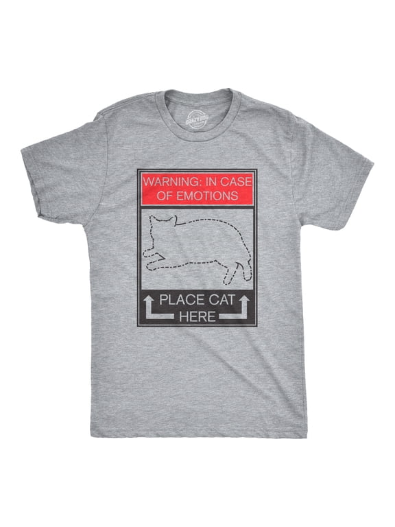 Mens WARNING: In Case of Emotions Place Cat Here Funny Kitten T Shirt Graphic Tees
