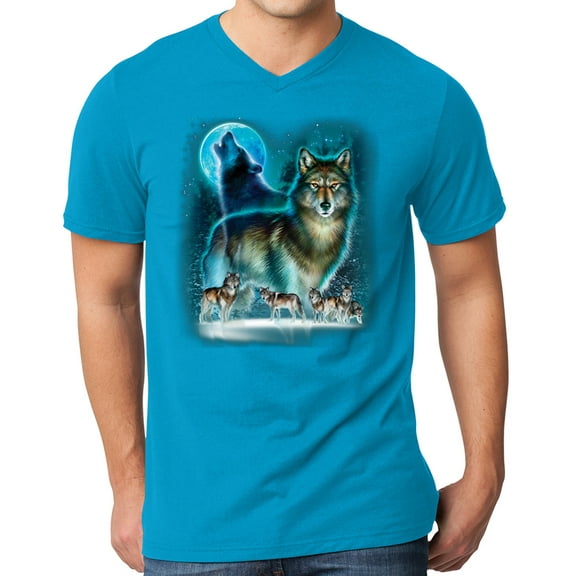 Mens WOLF MOON SILHOUETTE Modern Slim Fit T-shirt, 2XL Light Turquoise