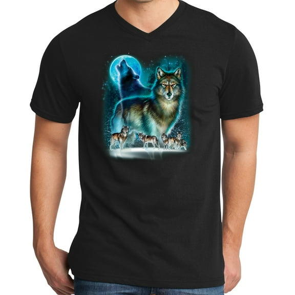 Mens WOLF MOON SILHOUETTE Modern Slim Fit T-shirt, Extra-Small Black