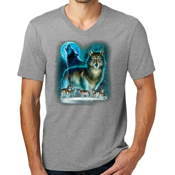 Mens WOLF MOON SILHOUETTE Modern Slim Fit T-shirt, Medium Light Heather Grey