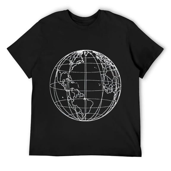 Mens WORLD GLOBE LINE ART MAP PLANET EARTH ATLAS TRAVEL T-Shirt Black