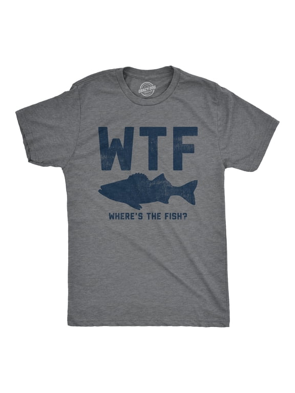 Mens WTF Wheres The Fish T Shirt Funny Fishing Acronym Fishermen Tee for Guys Graphic Tees
