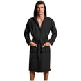 thumbnail image 1 of Mens Waffle Bathrobe Long Sleeve Lightweight Hooded Robe with Pockets Soft Shower Spa Bathrobes Black, S, 1 of 6