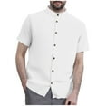 thumbnail image 1 of Mens Waffle Button Down Shirt Short Sleeve Loose Fit Cuban Summer Beach Plain Tops, 1 of 6