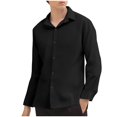 thumbnail image 1 of Mens Waffle Button Down Shirts Casual Fashion Loose Long Sleeve Lapel Dress Shirt Classic Regular Fit Blouses Tops Black XL, 1 of 6