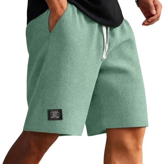 Mens Waffle Corduroy Shorts Elastic Waist Drawstring Casual Texture Lightweight Short Summer Beach Pants with Pockets Light Green L